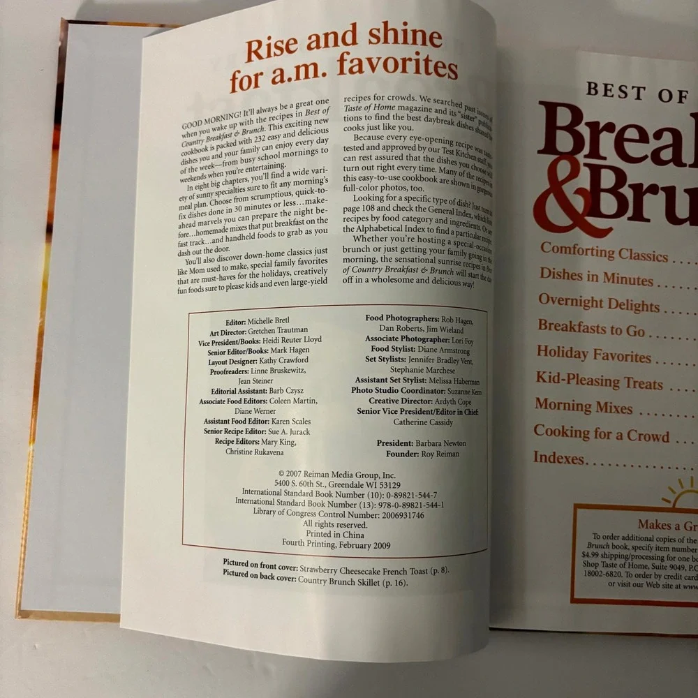 Taste of Home Best of Country Breakfast & Brunch Hardcover 232 Recipes Book